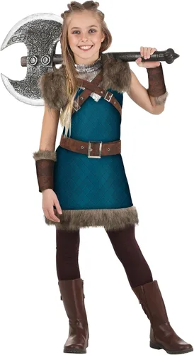 Vista 2 de Disfraz vikingo de Valhalla para niñas, para Halloween o fiesta de disfraces renacentista