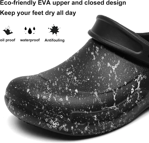 Vista 6 de Haifago Zuecos antideslizantes e impermeables para hombres, zapatos cómodos de pie todo el día, zapatos de enfermera y chef para hombres, zapatos
