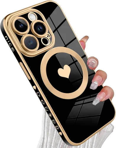 Vista 77 de tharlet Funda Magnética para iPhone 11 [Compatible con Magsafe] Lindo Corazón de Amor de Lujo Chapado Borde Dorado Parachoques con Lente de Cámara