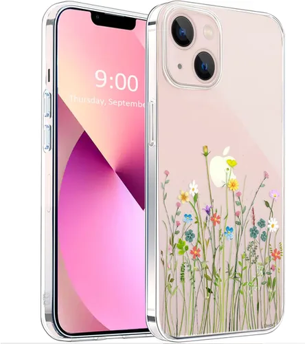 Vista 19 de Unov Funda para iPhone 14 iPhone 13, transparente con diseño, ajuste delgado, buen agarre, funda para teléfono en relieve, cubierta protectora a