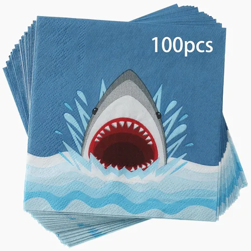 Vista 8 de Gersoniel 40 servilletas de papel de tiburón desechables Ocean Shark Party