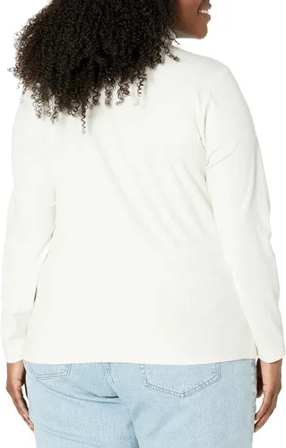 Vista 7 de Tienda Essentials Camiseta de cuello alto de punto acanalado de manga larga para mujer (disponible en tallas grandes), paquete de 2