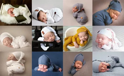 Vista 4 de Moda recién nacido niños niñas bebé sesión de fotos accesorios trajes ganchillo ropa sombrero de cola larga pantalones accesorios de fotografía