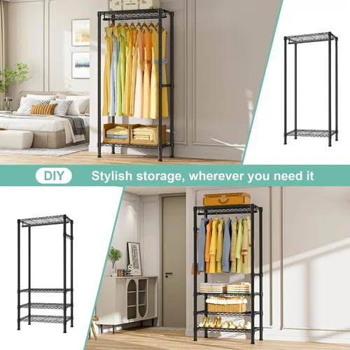 Vista 8 de SEMHOR E06 - Perchero extensible resistente para armario vertical, estantes de ropa independientes con estantes, sistema organizador de armario