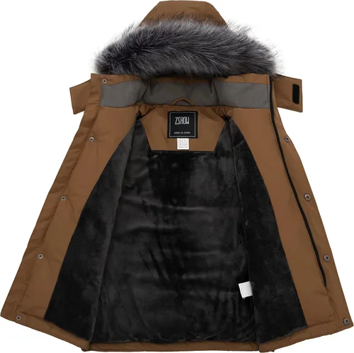 Vista 3 de ZSHOW Abrigo de invierno cálido para niños, parka impermeable con capucha
