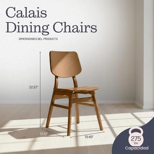 Vista 2 de Alaterre Calais - Juego de 2 sillas de comedor de madera, sillas de cocina Nuez caliente