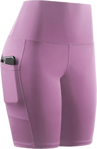 Vista 5 de CADMUS Paquete de 3 pantalones cortos de entrenamiento de cintura alta para mujer de 8 pulgadas, pantalones cortos de yoga con dos bolsillos