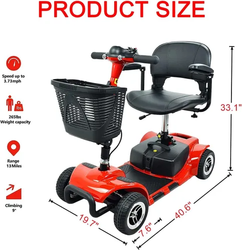 Vista 2 de Patinete de movilidad de 4 ruedas – Patinetes de movilidad plegables portátiles para adultos – Scooter eléctrico de movilidad con batería 12V12AH