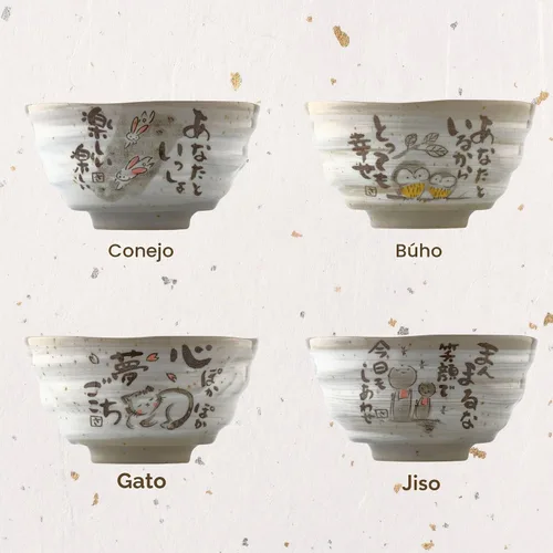 Vista 5 de Tazones de arroz japoneses, cuencos de sopa Miso, diseño de conejo, juego de 2, 4.5 pulgadas Conejito