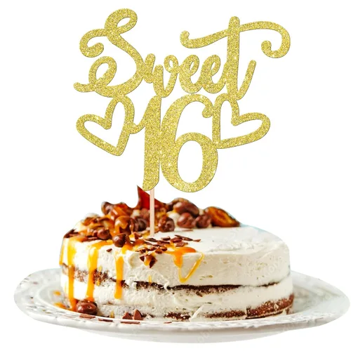 Vista 17 de 24 piezas de decoraciones para cupcakes de 16 cumpleaños con purpurina, ¡Hola 16! Dulces 16 desde 2008, púas para cupcakes de 16 años para celebrar