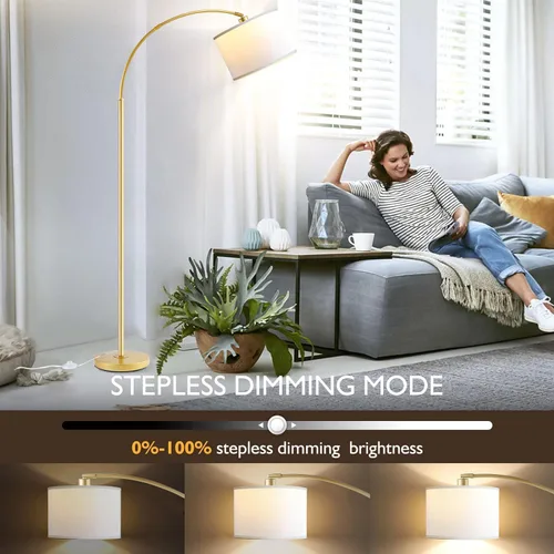 Vista 6 de Lámparas de pie de arco para sala de estar, lámpara de pie moderna con control remoto con regulación continua sin escalones, lámpara alta dorada
