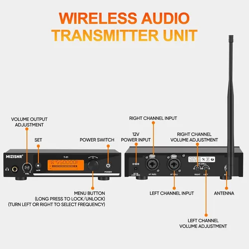 Vista 6 de Sistema de monitor inalámbrico en el oído, sistema IEM mono UHF Pro con transmisor de metal, 1 receptor de cuerpo con auriculares de monitor, 100