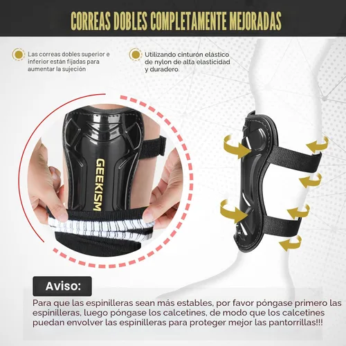 Vista 3 de Espinilleras de fútbol Geekism para niños jóvenes, niños pequeños, espinilleras protectoras de fútbol y mangas - Equipo de fútbol para niños de 3