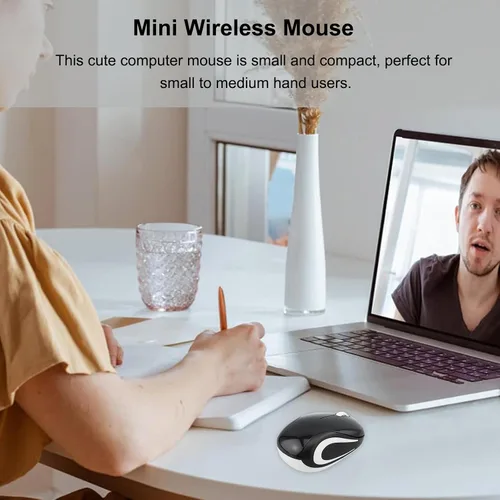 Vista 4 de Mini mouse inalámbrico para computadora, tamaño pequeño, portátil, compacto de viaje, USB óptico de 3 botones, 1000 DPI, mouse inalámbrico para Negro