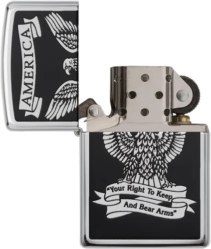 Vista 4 de Zippo Encendedor de bolsillo Eagles Dare - Encendedores recargables con tapa abatible a prueba de viento - Encendedores de bolsillo con diseño Negro