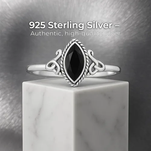 Vista 2 de Cut Marquise Black Onyx Ethnic Delicate Ring 925 Sterling Silver Vintage Tribal Gipsy Boho Look