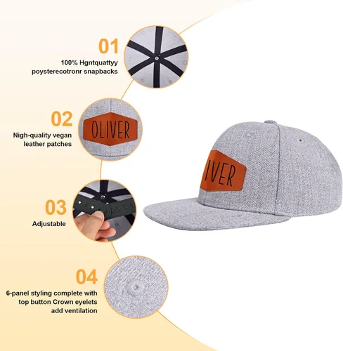 Vista 4 de Gorra de béisbol con nombre personalizado, regalos personalizados, con parche de cuero, gorro de camionero para niños y niñas de 0 a 3 años