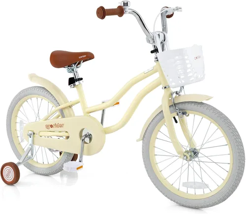 Vista 34 de BABY JOY Bicicleta infantil, 12 14 16 18 20 pulgadas, para niños y niñas, con asiento ajustable, cesta removible, freno de mano y freno