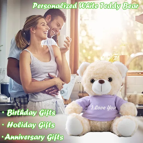 Vista 5 de Oso de peluche blanco personalizado, oso de peluche personalizado con texto personalizado + imagen como regalo personalizado para ellaél en el día