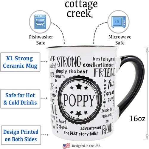 Vista 2 de Cottage Creek Tazas de café de cerámica Taza grande de amapola de 16 onzas Regalo ideal para abuelo, papá y papá para el día del padre