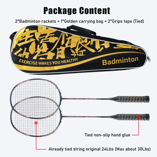 Vista 2 de ALP-188 Air 10U G5 - Juego de 2 raquetas de bádminton de fibra de carbono profesional súper ligeras para deportes al aire libre, incluye 1 bolsa