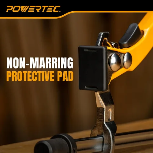 Vista 5 de POWERTEC Woodworking Bench Dog Clamps, 2 PK, for 3/4" Dog Holes (72452-P2) Quick-release ratchet, 6-5/16" clamping capacity, non-marring pads