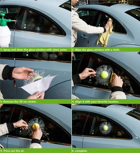 Vista 4 de Pegatinas 3D para coche, diseño interesante y divertido, la ventana del coche fue rota por la pelota. (Béisbol)