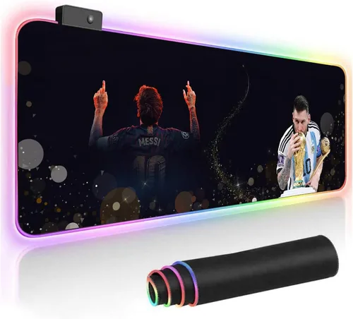 Vista 2 de Messi Champion World Cup RGB Soft Gaming Mouse Pad - Alfombrilla de mouse grande de gran tamaño con LED extendida, base de goma antideslizante