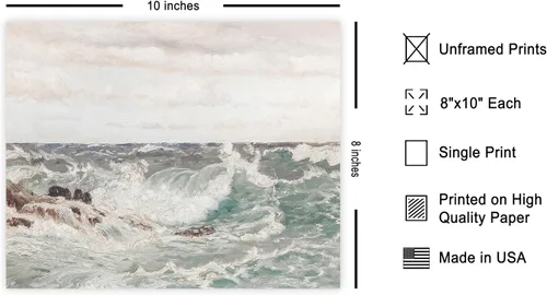 Vista 2 de Poster Master Póster vintage de pintura de olas oceánicas, impresión retro del océano, bellas artes, arte de paisaje marino, regalo para hombres