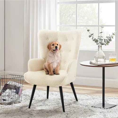 Vista 9 de Furnimart Silla de Acento de Piel Sintética Blanca Estilo Mediados de Siglo Moderno, Sillas para Sala de Estar; Cómodo Sillón de Descanso