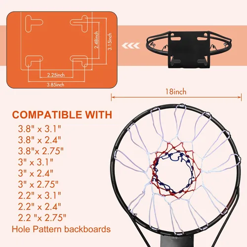Vista 2 de Geta de aro de baloncesto de 18 pulgadas, red de aro de repuesto para borde de baloncesto para interior y exterior