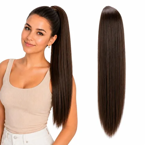 Vista 13 de CAISHA Extensión de cola de caballo de 22" con cordón voluminoso Straigtht negro-marrón PH503