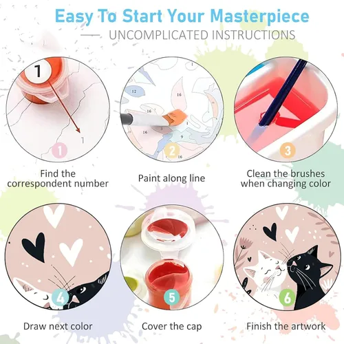 Vista 6 de Jethami Paquete de 6 pinturas por números para adultos principiantes, fácil de pintar con gato negro, kit de arte de lienzo para decoración de pared