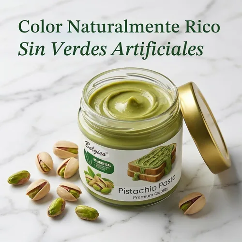 Vista 4 de Crema de Pistacho (30%) 200g (7oz) – Mantequilla de Pistacho Endulzada, Pasta, Crema para Untar y Salsa para Relleno de Barra de Chocolate de Dubái
