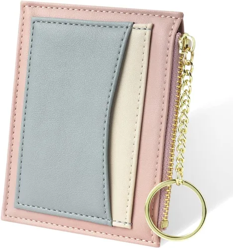 Vista 71 de URAQT Cartera para tarjetas de crédito, cartera minimalista de cuero delgado con cremallera, mini protector de tarjeta de crédito, llavero bolsillo