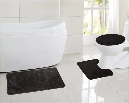Vista 4 de Juego de 3 piezas de alfombras de baño, alfombrillas antideslizantes para pisos, alfombrilla ultra suave, absorbente y cómoda en forma de U