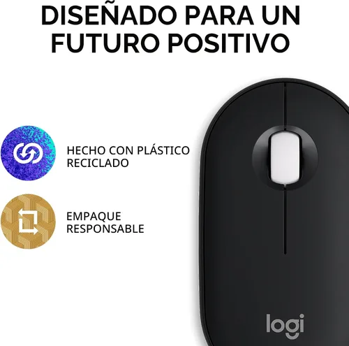 Vista 10 de Logitech Pebble Mouse 2 M350s Slim Bluetooth Ratón inalámbrico, portátil, ligero, botón personalizable, clics silenciosos, fácil de cambiar