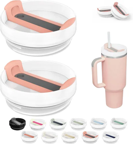 Vista 22 de Tapa de Vaso de 40 OZ Compatible con Stanley Quencher, Paquete de 2 Tapas de Vaso de Acero Inoxidable a Prueba de Derrames y Resistentes a