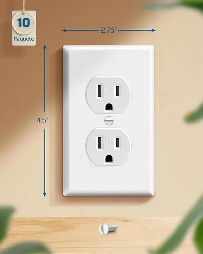 Vista 7 de DEWENWILS Paquete de 10 placas de pared dúplex, cubierta de enchufe de metal blanco liso, cubierta de interruptor de luz para sala de estar Blanco