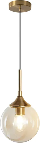 Vista 10 de KCO Lighting - Lámpara colgante moderna de globo de 1 luz, luz colgante de vidrio ahumado individual grande de mediados de siglo, latón cepillado