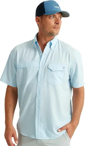 Vista 27 de HUK Men's Tide Point Kc Scott Original Artwork Short Sleeve Shirt, Fishing Button Down Negro