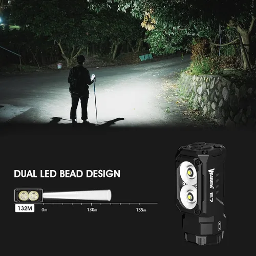 Vista 4 de WUBEN Linterna E7 EDC, Linterna Mini de 1800 Lúmenes Recargable, Linterna Pequeña Súper Brillante, 6 Modos IP68 Impermeable Incorporado Luz de Mano