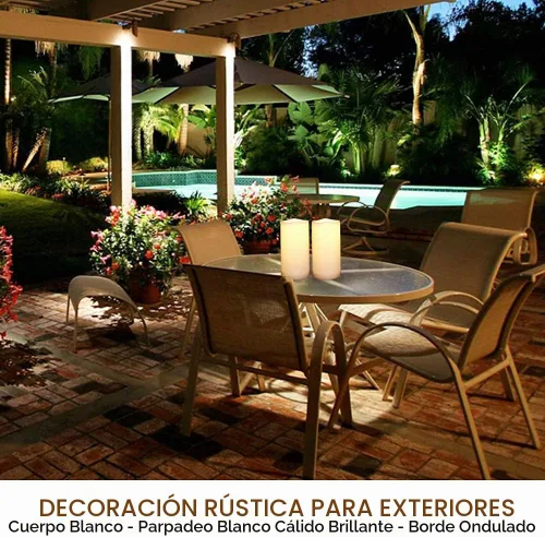 Vista 4 de Paquete de 2 velas LED blancas de 3 x 6 pulgadas para exteriores IP65 impermeables, velas de pilar alimentadas con temporizador y control remoto