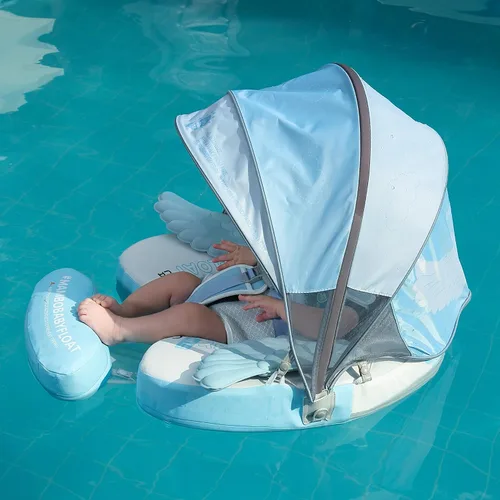 Vista 6 de Mambobaby Flotador con Cola para Bebé con Toldo, Flotador de Piscina Infantil, Entrenador de Natación para Bebés, Flotador de Agua sin Aire, Ángel