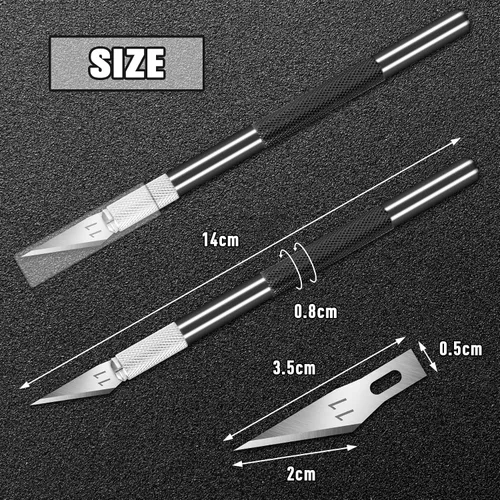 Vista 5 de DIYSELF Juego de 2 cuchillos Exacto para manualidades, arte y cuero - Cuchillo de precisión con 20 cuchillas #11 (negro)