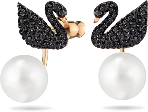 Vista 2 de Swarovski Iconic Swan Jewelry Collection Rose Gold Tone Finish Black Crystals