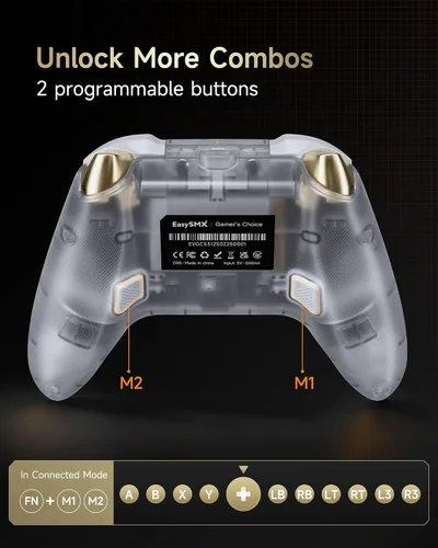 Vista 5 de EasySMX D05 PC Controller - Enhanced Wireless Bluetooth Pro Controller with Charging Dock/Hall Sensor/RGB Lighting - No Stick Drift, No Dead Zone