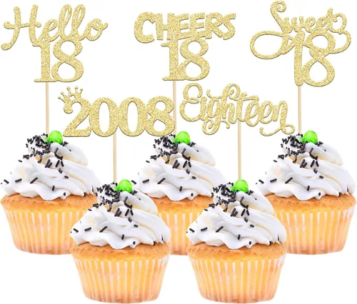 Vista 33 de Gyufise Paquete de 24 adornos negros para cupcakes de 10.º cumpleaños con purpurina negra 10 Ten Hello 10 Dights dobles desde 2015 para decoraciones