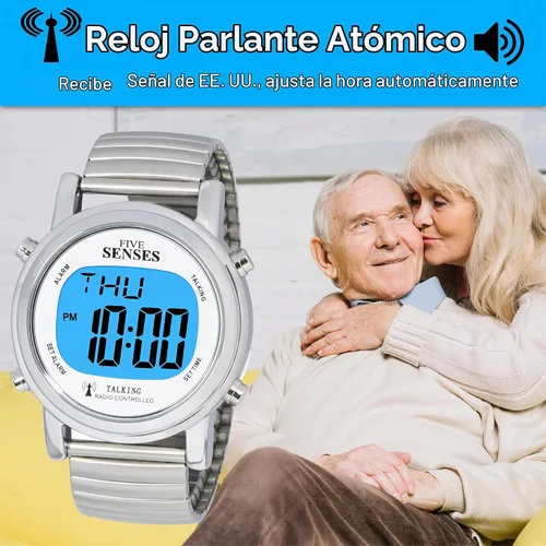 Vista 8 de Reloj parlante de cinco sentidos atómico! - Set Itself Senses - Reloj parlante de metal fácil de leer (plata)