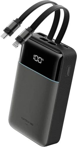 Vista 11 de CUKTECH Banco de energía de 20,000 mAh con cable USB-C integrado, cargador portátil de carga rápida PD de 40 W, batería de 3 puertos para iPhone